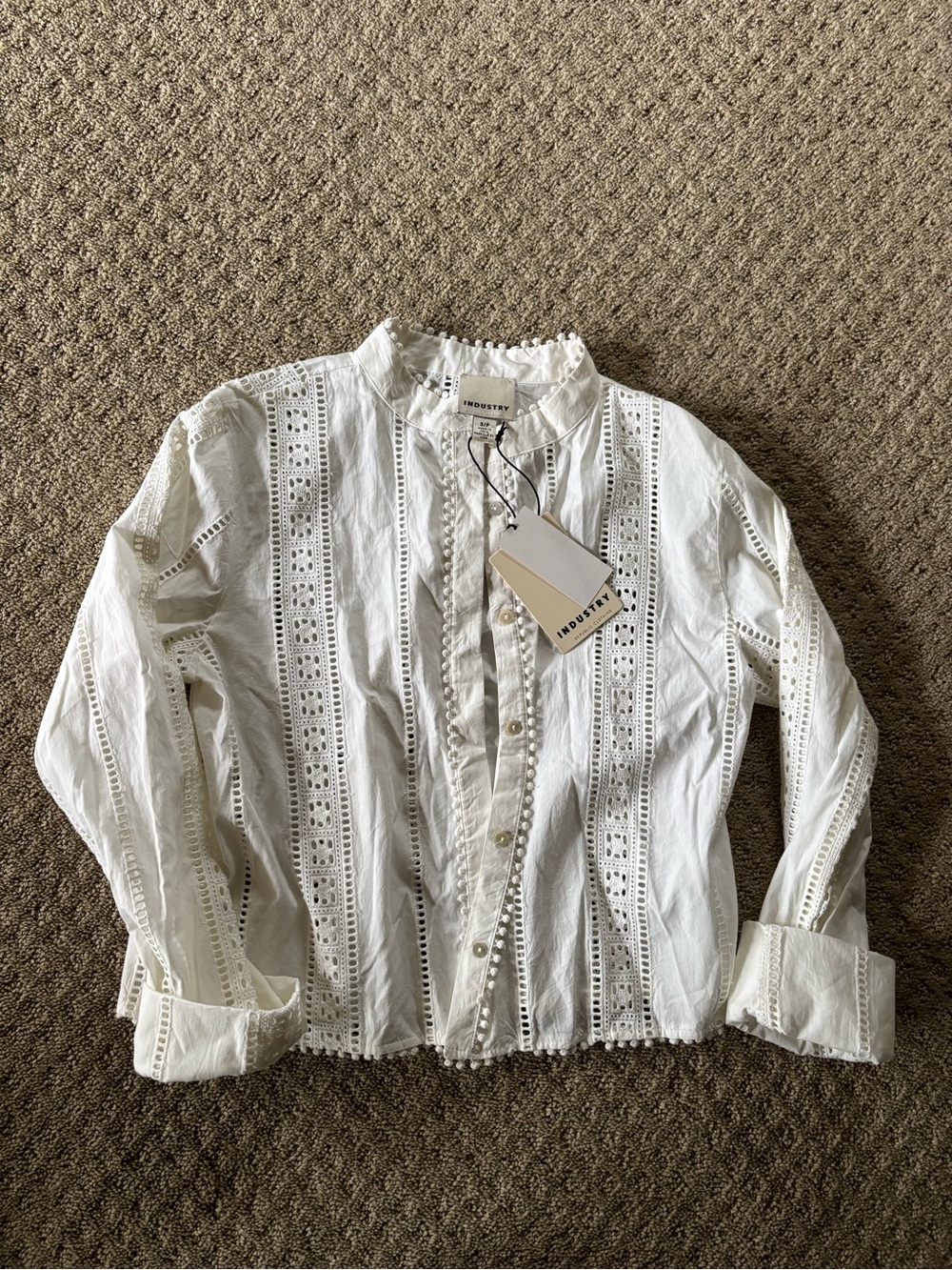NWT Industry Women’s Long Sleeve Crochet Detail Button Down Blouse